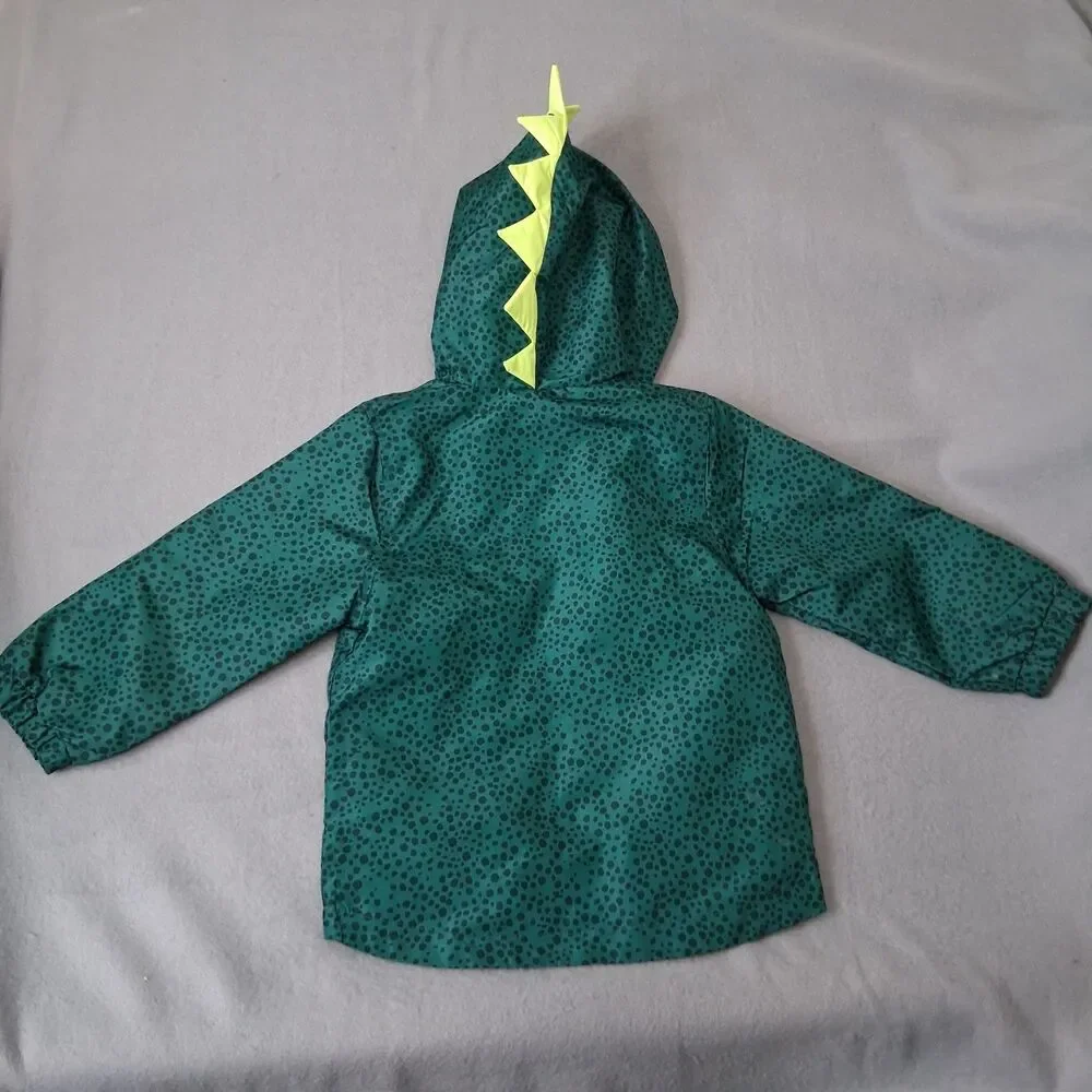 Carters Rain Coat Jacket Size 3t Dinosaur Hooded Full Zip Lined Windbreaker Kids